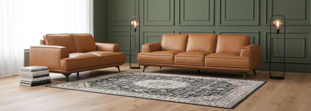 Jersey 2.5 + 3.5 Seater Sofa Suite - Camel Brown Leather