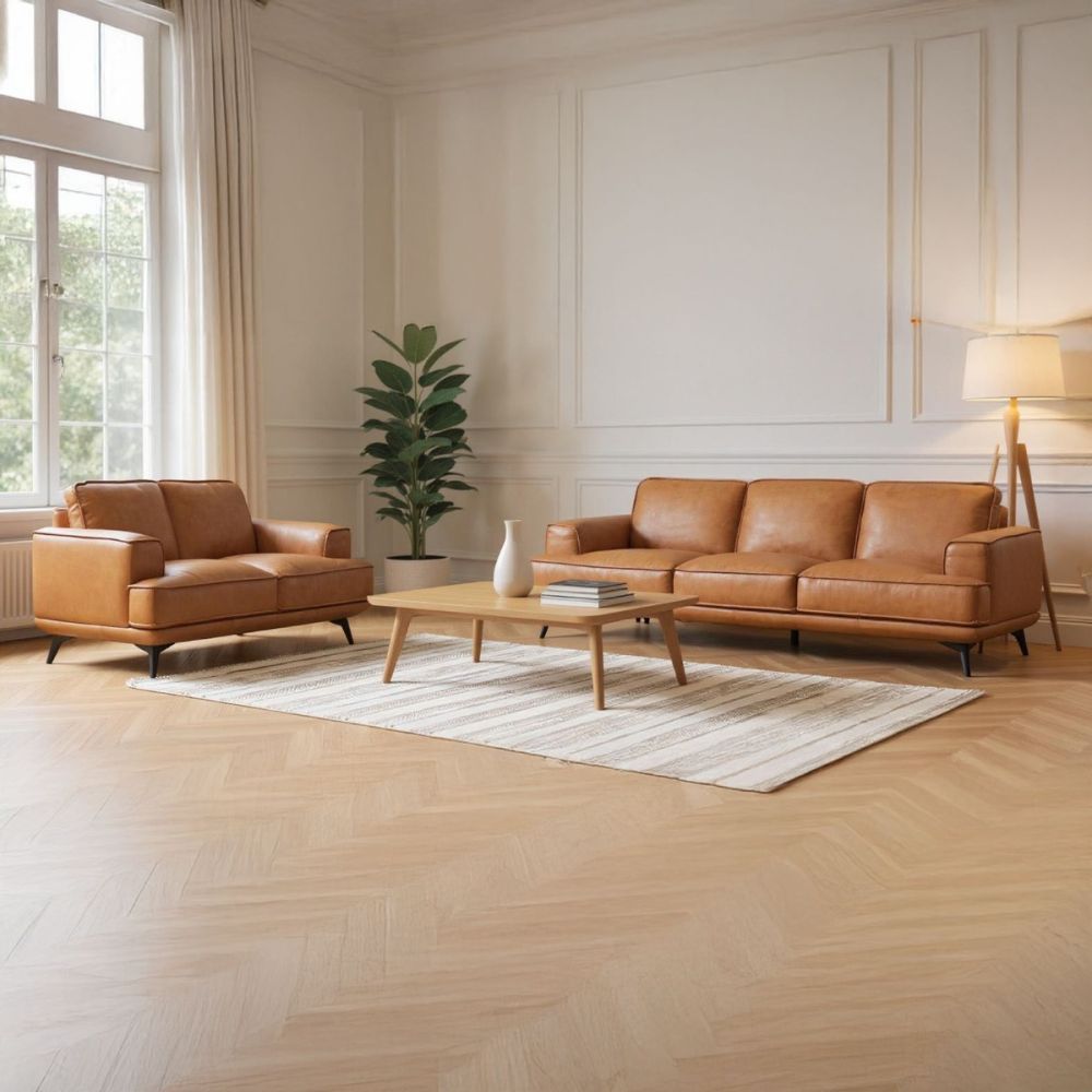 Jersey 2.5 + 3.5 Seater Sofa Suite - Camel Brown Leather