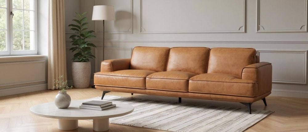 Jersey 2.5 + 3.5 Seater Sofa Suite - Camel Brown Leather