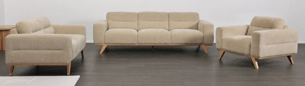 Matera Armchair - Cobblestone Fabric - Natural Oak Leg