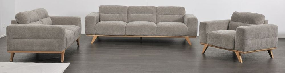 Matera Armchair - Storm Fabric - Natural Oak Leg