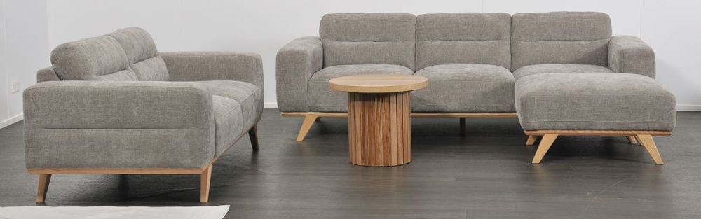 Matera Ottoman - Storm Fabric - Natural Oak Leg