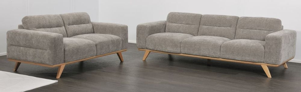 Matera 3 + 2 Seater Sofa Suite - Storm Fabric - Natural Oak Leg