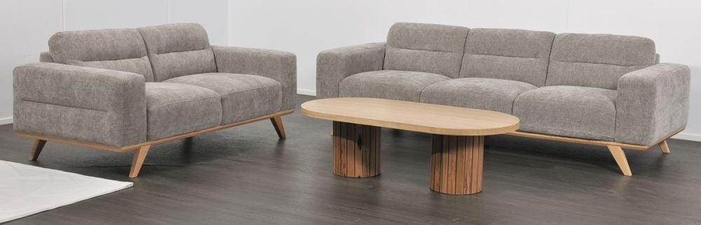 Matera 3 + 2 Seater Sofa Suite - Storm Fabric - Natural Oak Leg