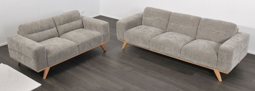 Matera 3 + 2 Seater Sofa Suite - Storm Fabric - Natural Oak Leg