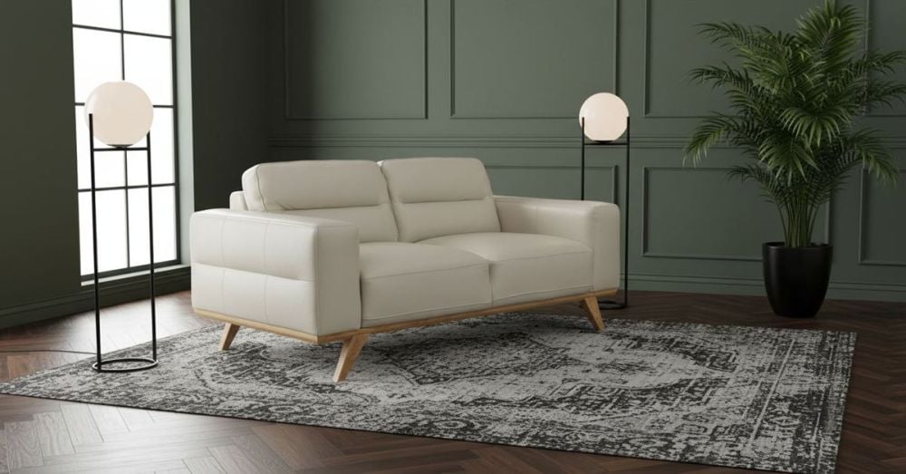 Matera 2 Seater Sofa - Light Grey Leather