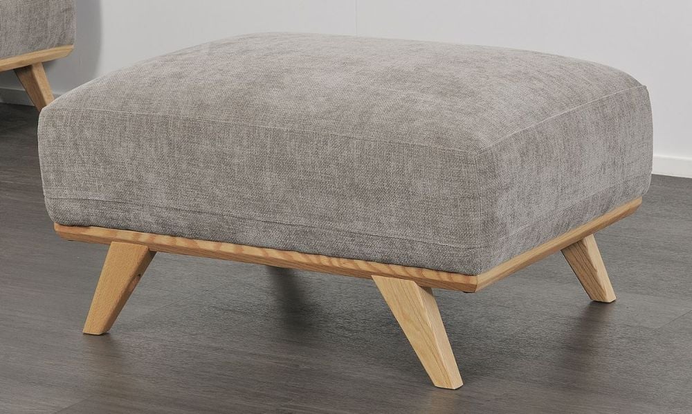 Matera Ottoman - Storm Fabric - Natural Oak Leg