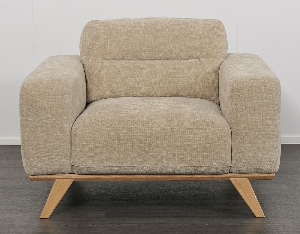 Matera Armchair - Cobblestone Fabric - Natural Oak Leg