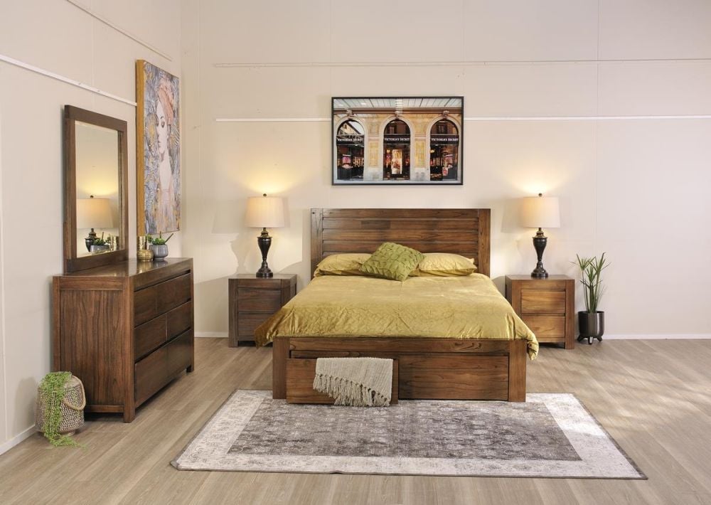 Metro 5 Piece King Bedroom Suite With Dressing Table & Mirror - Oak