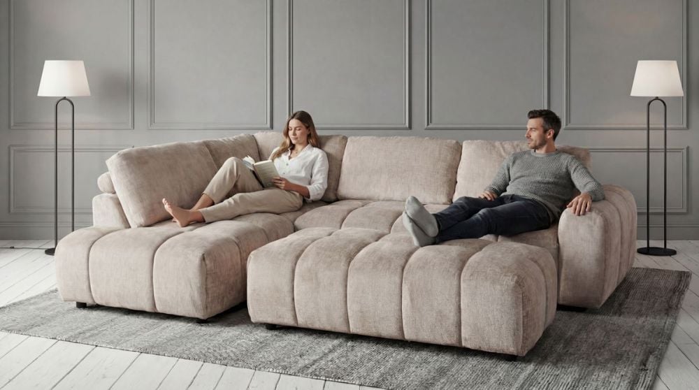 Monaco Chaise + Ottoman - Taupe