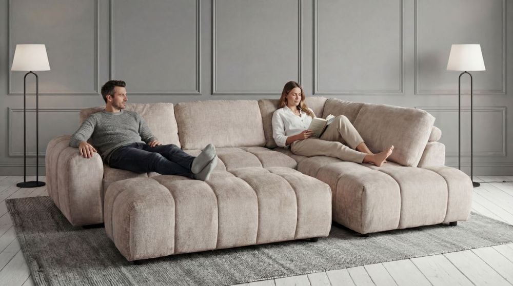Monaco Chaise + Ottoman - Taupe