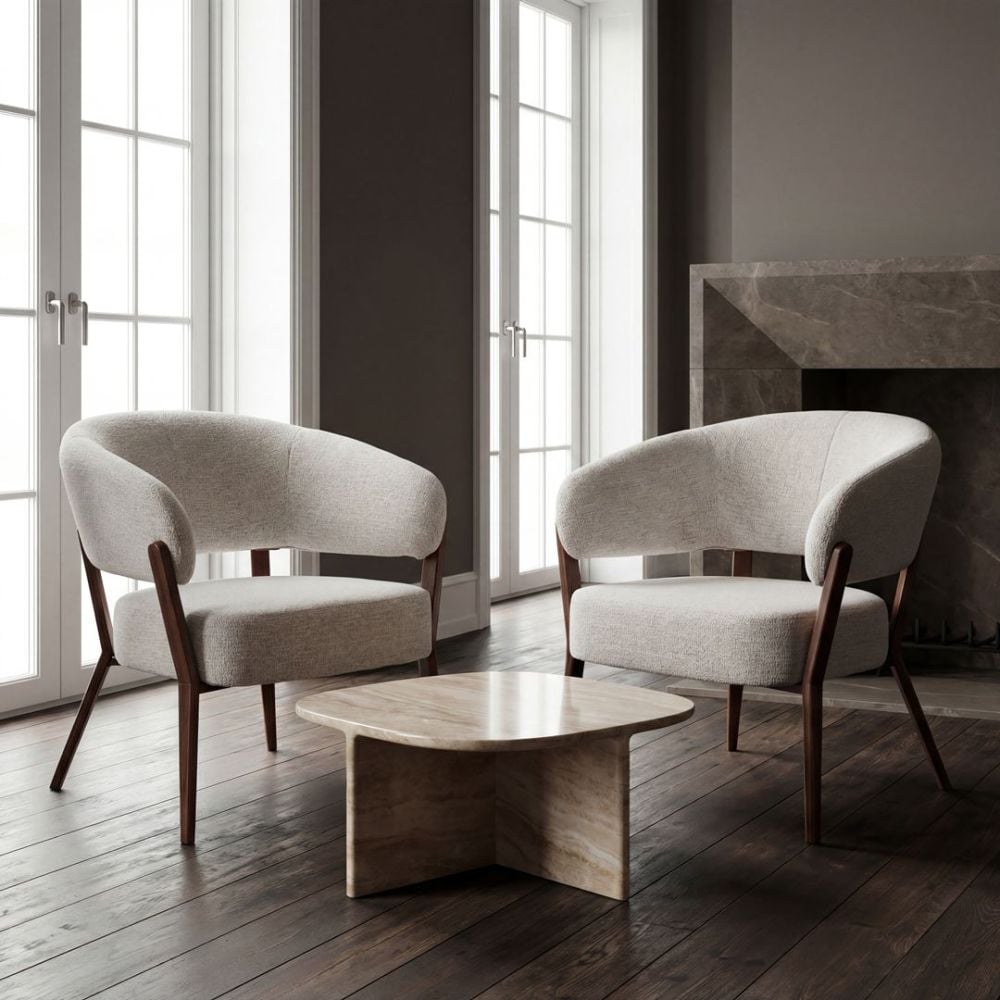 Monza Accent Chair - Linen & Walnut