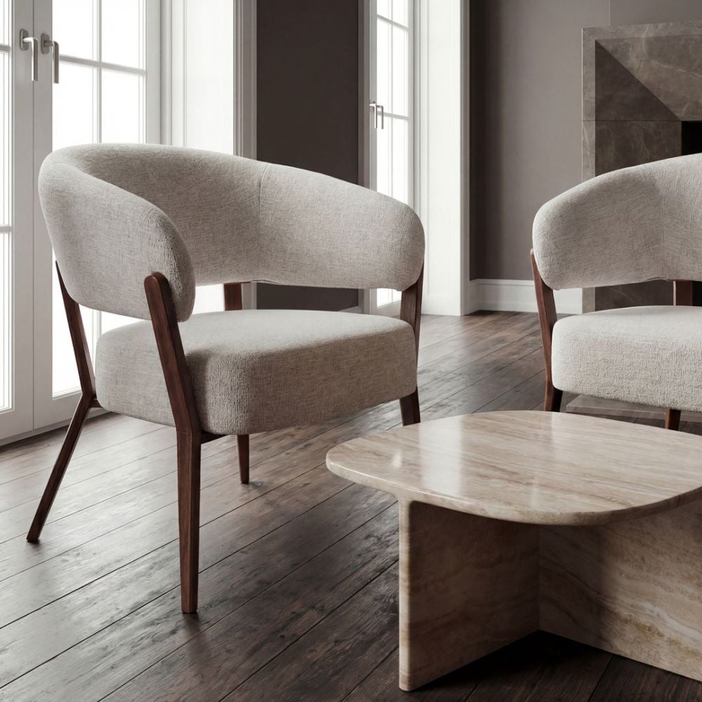 Monza Accent Chair - Linen & Walnut