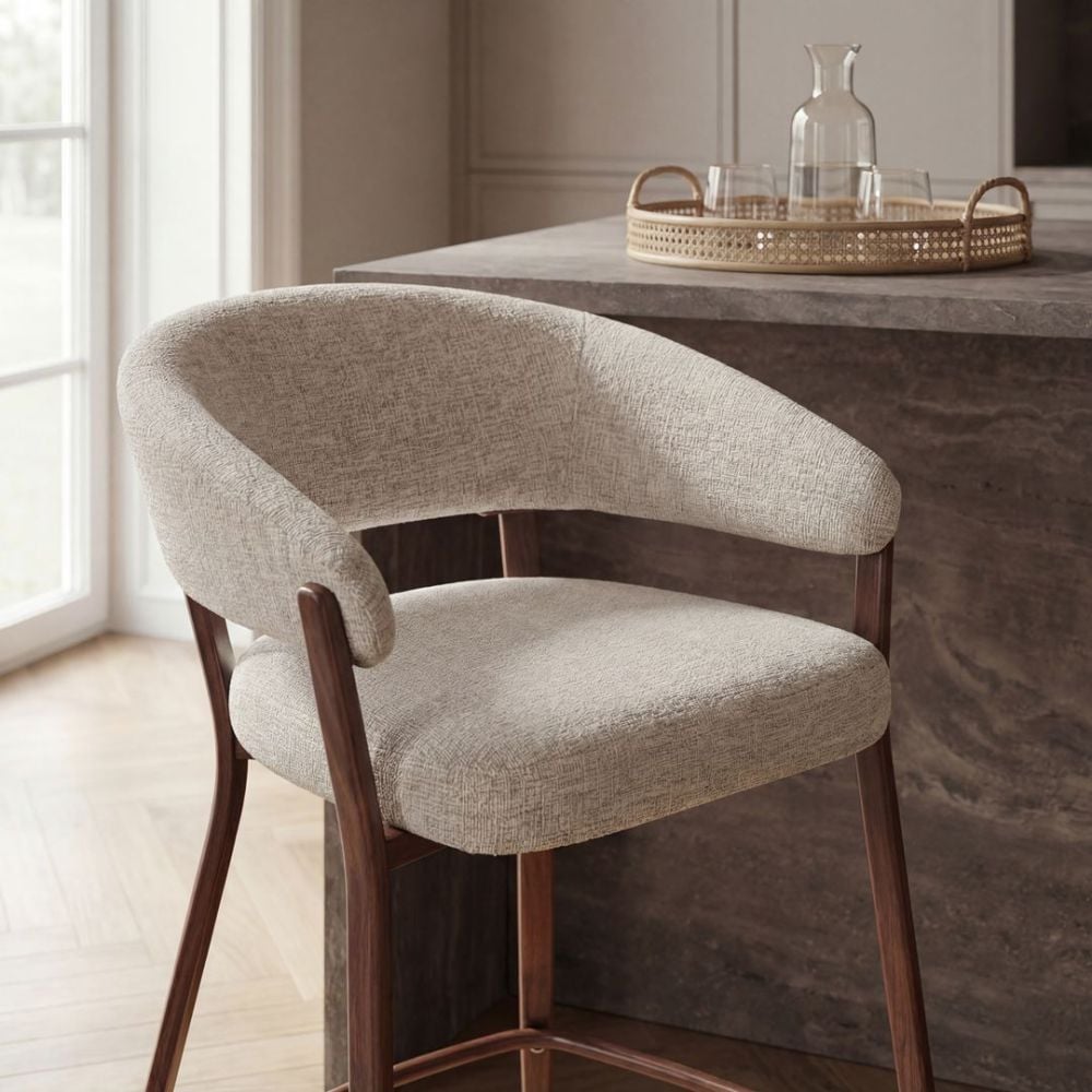 Monza Bar Stool - Linen & Walnut