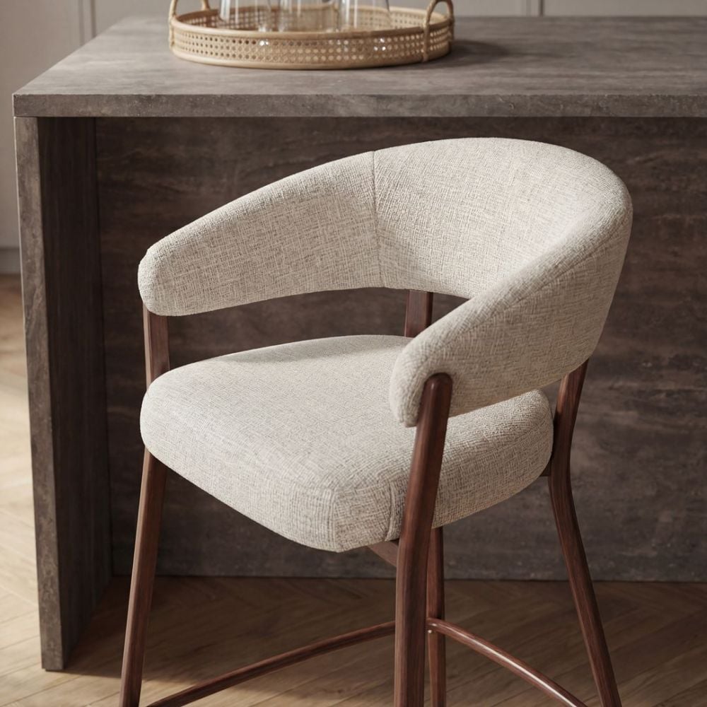 Monza Bar Stool - Linen & Walnut