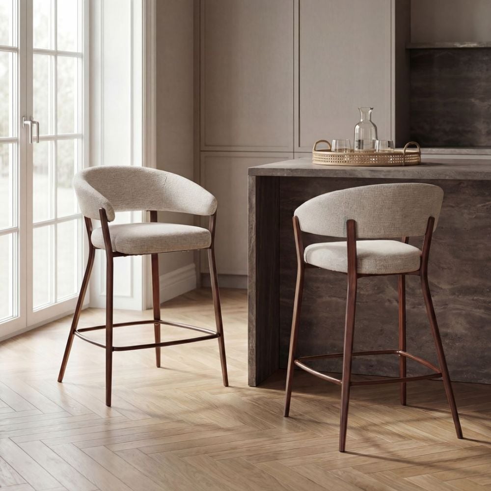 Monza Bar Stool - Linen & Walnut