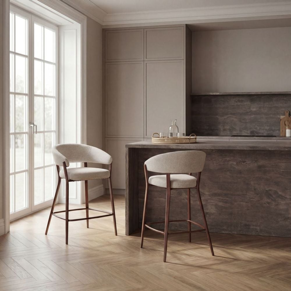Monza Bar Stool - Linen & Walnut
