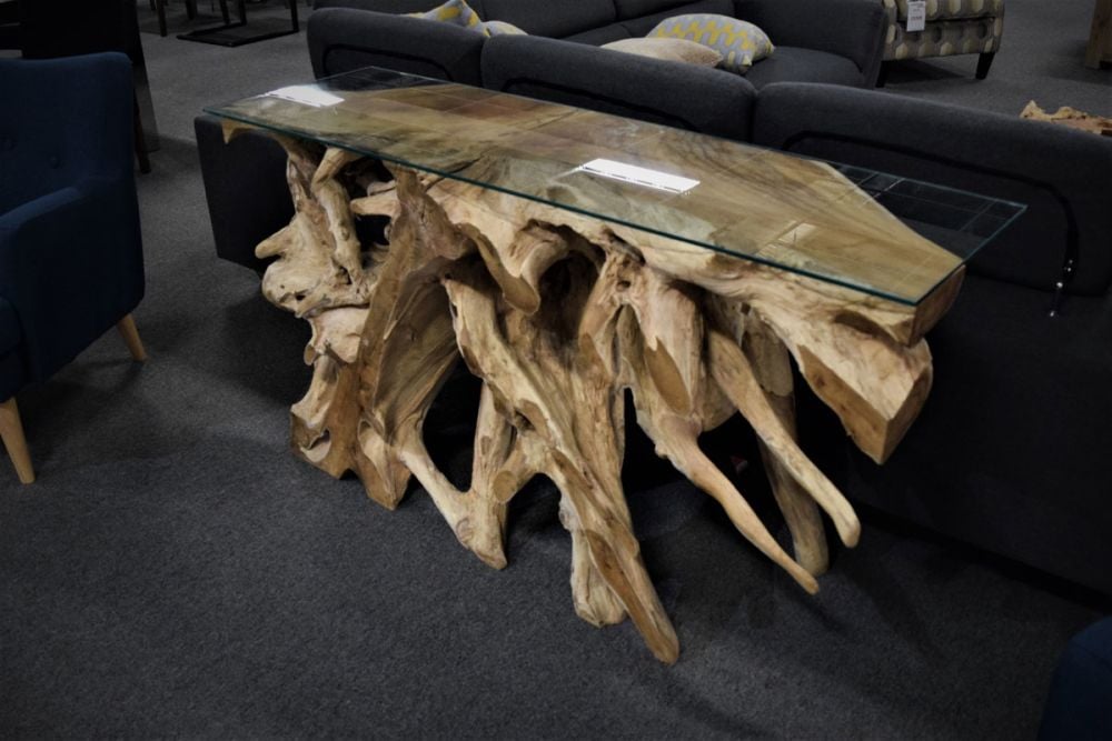 Narto Teak Root 1500 Console Table With Glass