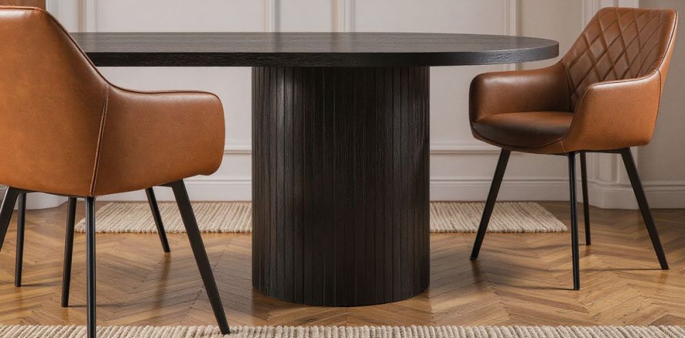 Ripple 2400 Dining Table - Black + 8 Brown Vincent Chairs