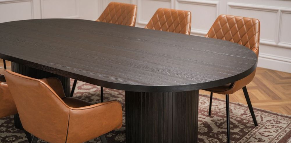 Ripple 2400 Dining Table - Black + 8 Brown Vincent Chairs