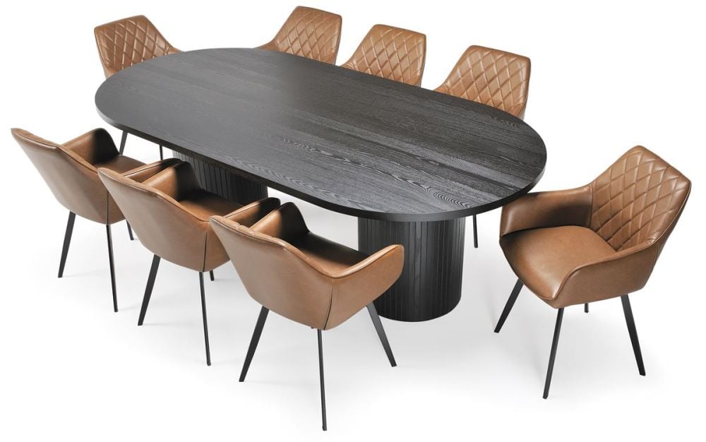 Ripple 2400 Dining Table - Black + 8 Brown Vincent Chairs