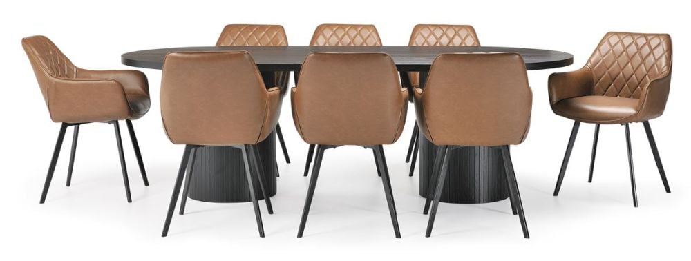Ripple 2400 Dining Table - Black + 8 Brown Vincent Chairs