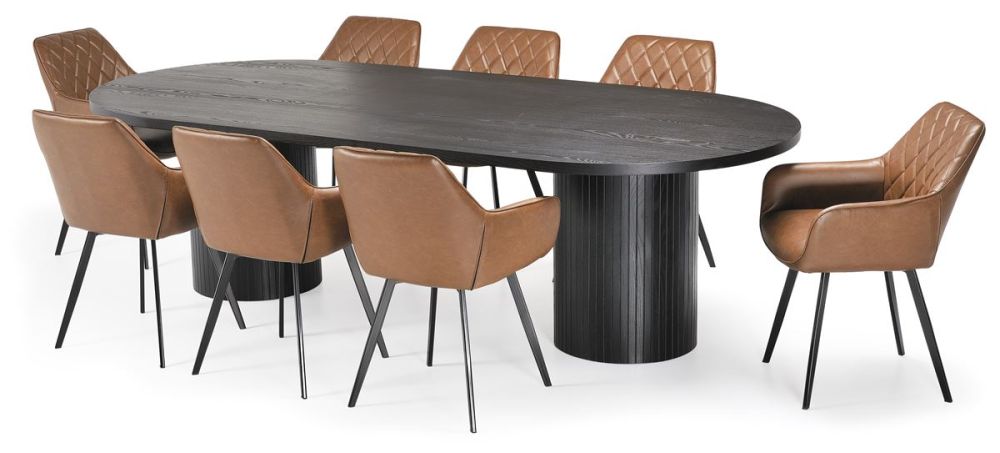 Ripple 2700 Dining Table - Black + 8 Brown Vincent Chairs