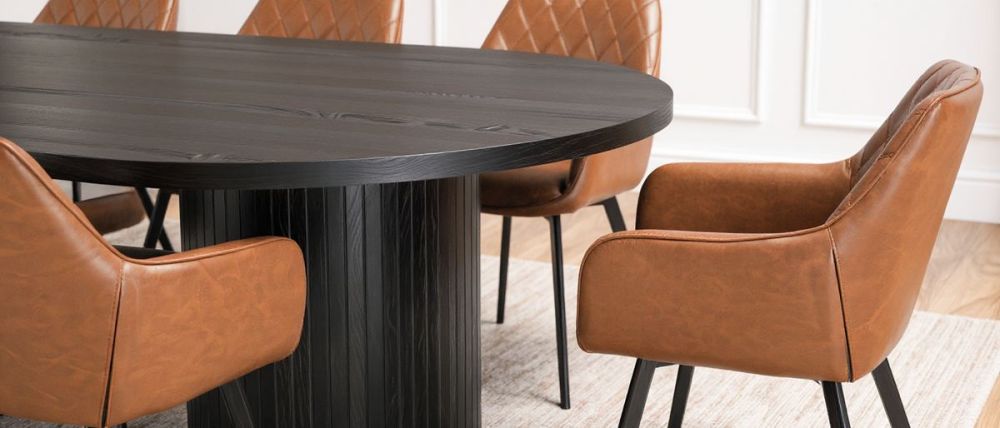 Ripple 2700 Dining Table - Black + 8 Brown Vincent Chairs