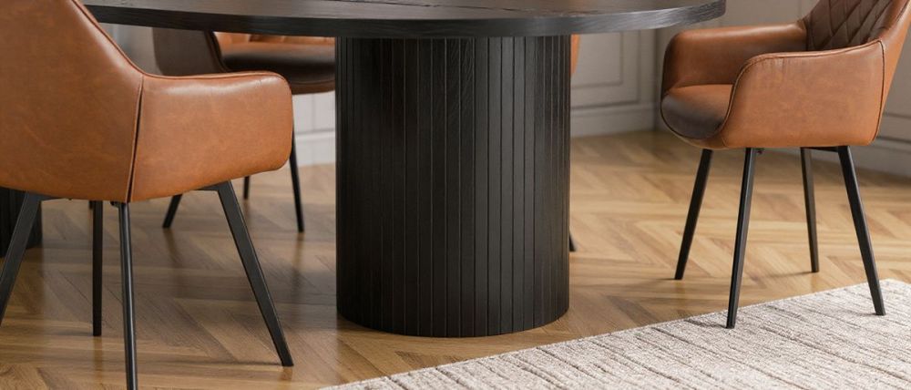 Ripple 2700 Dining Table - Black + 8 Brown Vincent Chairs