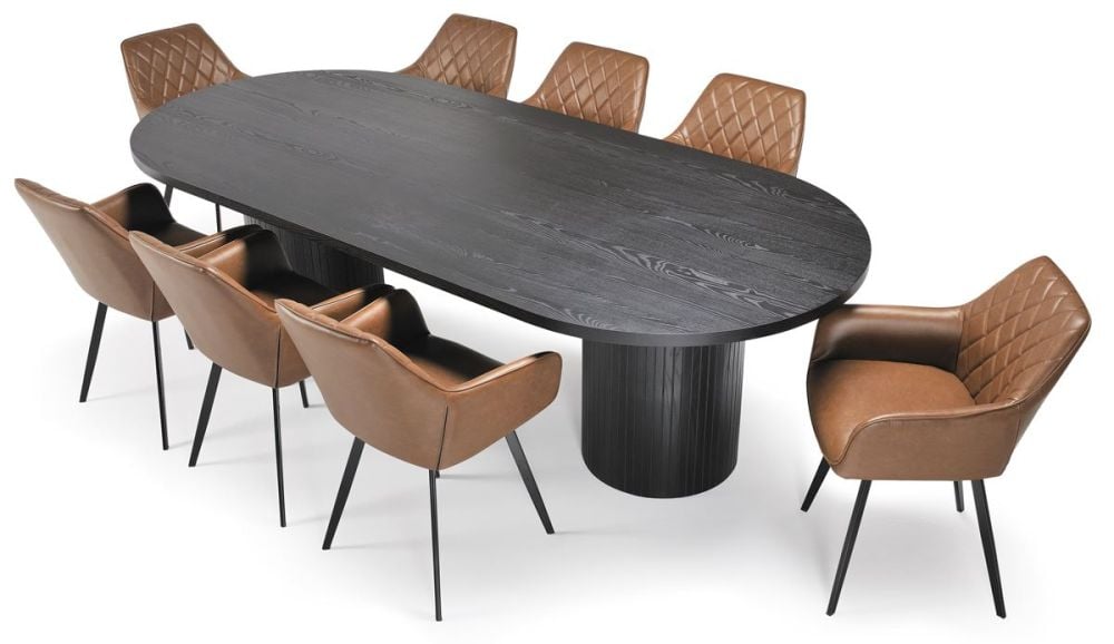 Ripple 2700 Dining Table - Black + 8 Brown Vincent Chairs