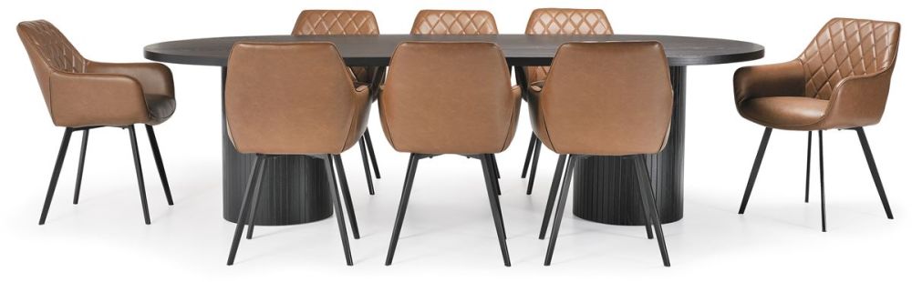 Ripple 2700 Dining Table - Black + 8 Brown Vincent Chairs