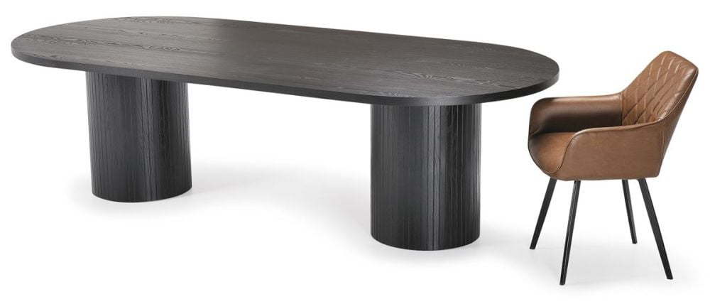 Ripple 2700 Dining Table - Black + 8 Brown Vincent Chairs