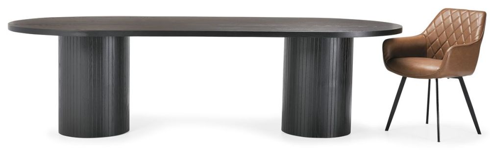 Ripple 2700 Dining Table - Black + 8 Brown Vincent Chairs