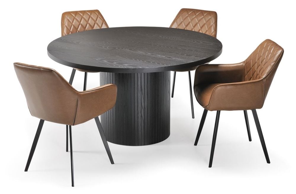 Ripple 1400 Dining Table - Black + 4 Brown Vincent Chairs