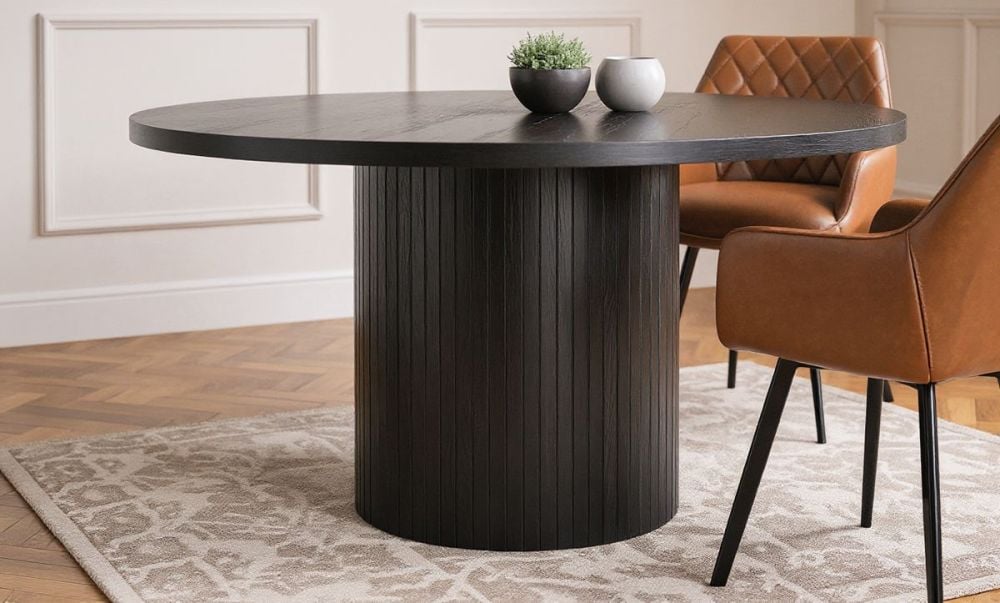 Ripple 1400 Dining Table - Black + 4 Brown Vincent Chairs