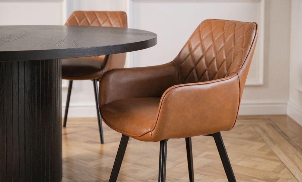 Ripple 1400 Dining Table - Black + 4 Brown Vincent Chairs
