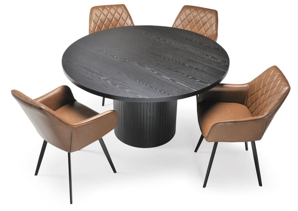 Ripple 1400 Dining Table - Black + 4 Brown Vincent Chairs