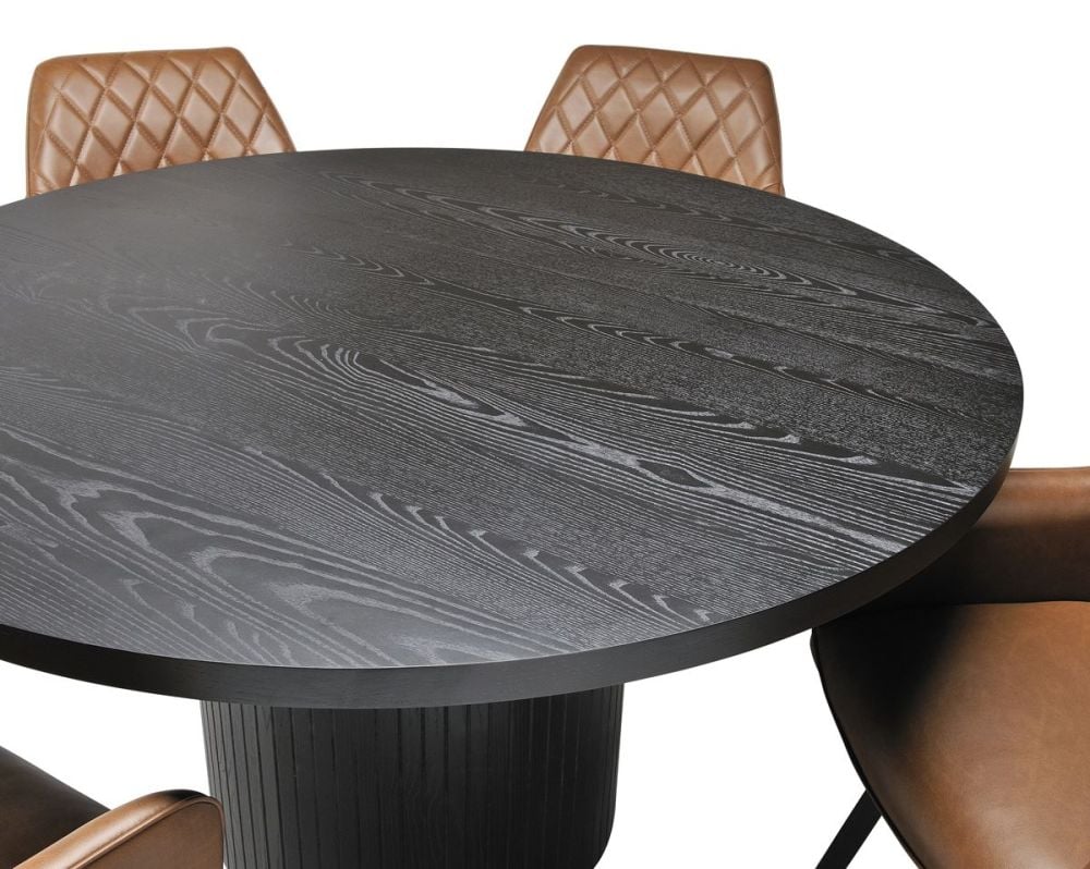 Ripple 1400 Dining Table - Black + 4 Brown Vincent Chairs