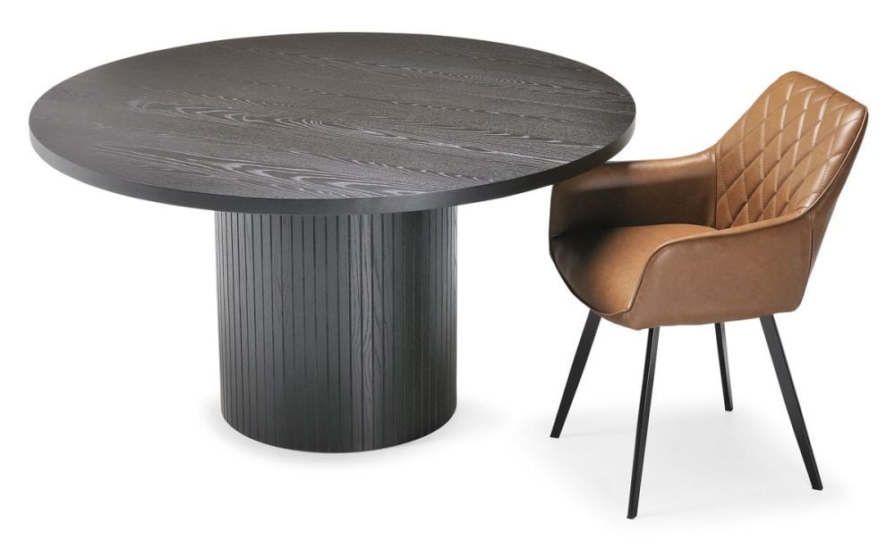 Ripple 1400 Dining Table - Black + 4 Brown Vincent Chairs