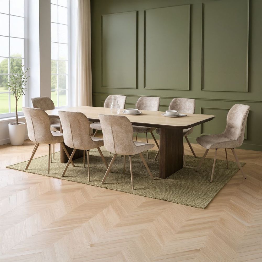 Riviera 2100 Dining Table + 8 Grey Polly Chairs - Taupe