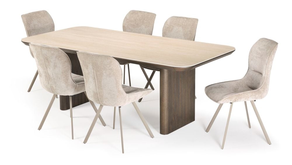 Riviera 2100 Dining Table + 6 Grey Polly Chairs - Taupe
