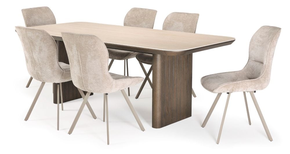 Riviera 2100 Dining Table + 6 Grey Polly Chairs - Taupe