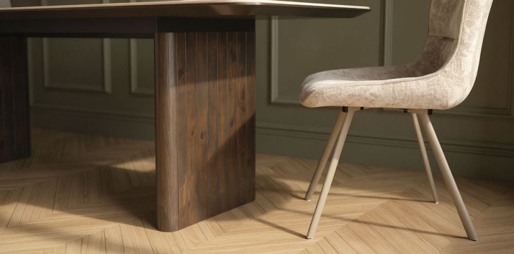 Riviera 2100 Dining Table + 6 Grey Polly Chairs - Taupe