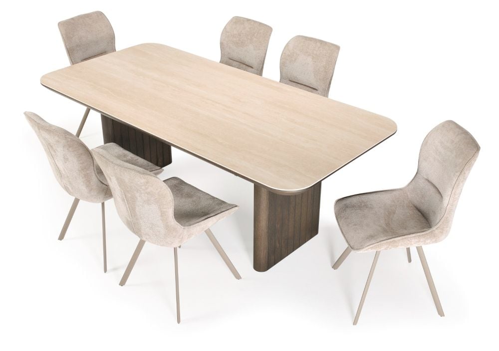 Riviera 2100 Dining Table + 6 Grey Polly Chairs - Taupe