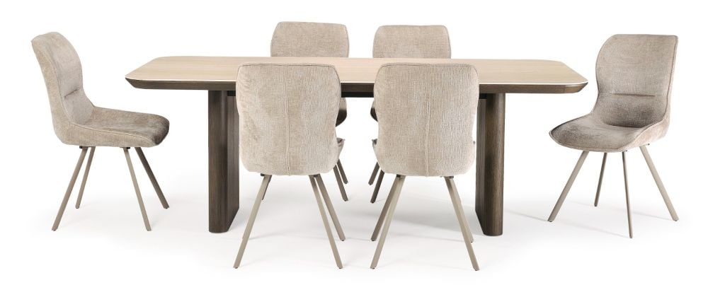 Riviera 2100 Dining Table + 6 Grey Polly Chairs - Taupe
