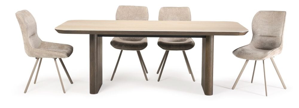 Riviera 2100 Dining Table + 6 Grey Polly Chairs - Taupe