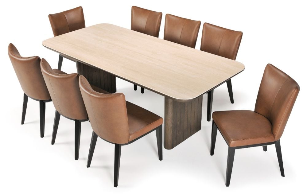 Riviera 2100 Dining Table + 8 Chocolate Berlin Chairs - Vintage Brown