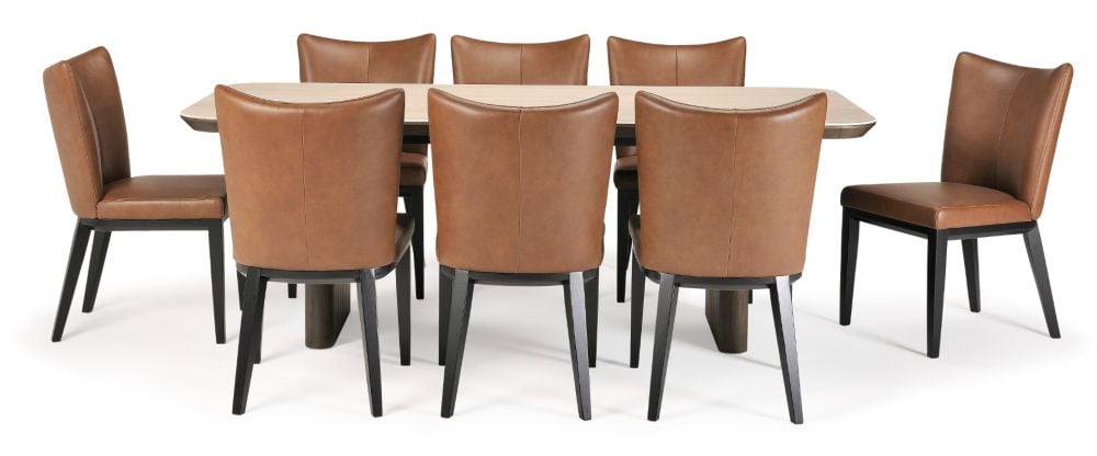 Riviera 2100 Dining Table + 8 Chocolate Berlin Chairs - Vintage Brown