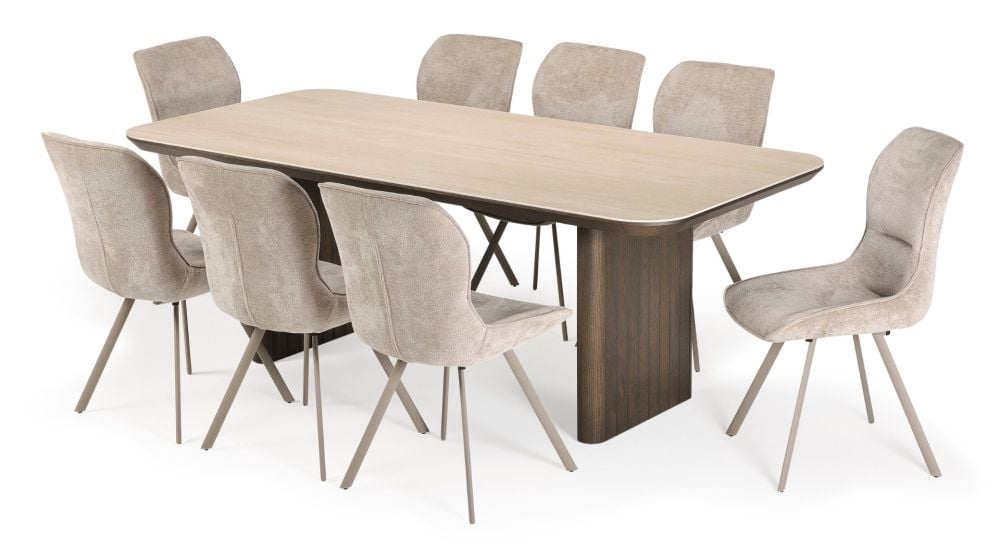Riviera 2100 Dining Table + 8 Grey Polly Chairs - Taupe
