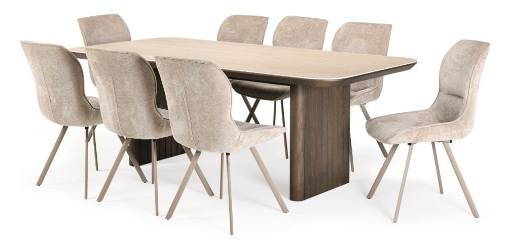 Riviera 2100 Dining Table + 8 Grey Polly Chairs - Taupe